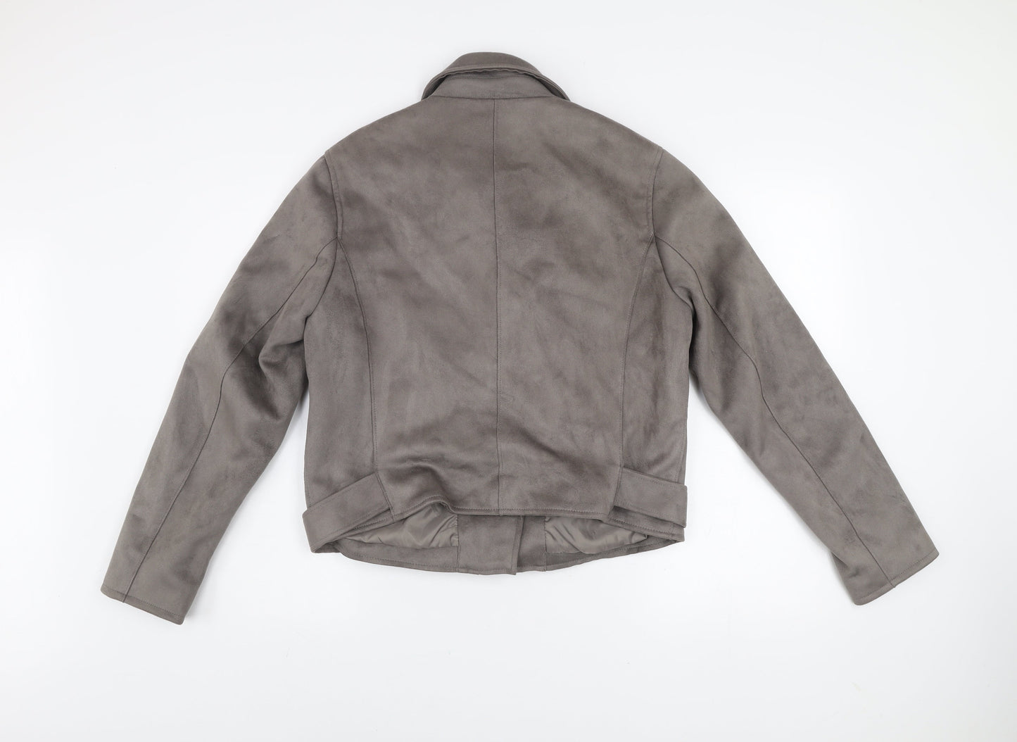 New Look Women’s Grey Faux Suede Biker Jacket Size 16 Belted