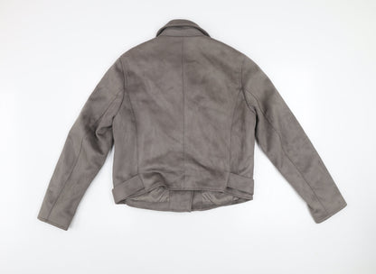 New Look Women’s Grey Faux Suede Biker Jacket Size 16 Belted