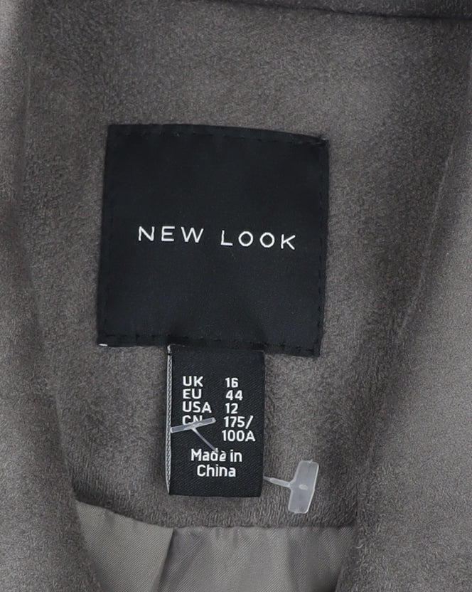 New Look Women’s Grey Faux Suede Biker Jacket Size 16 Belted