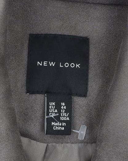 New Look Women’s Grey Faux Suede Biker Jacket Size 16 Belted