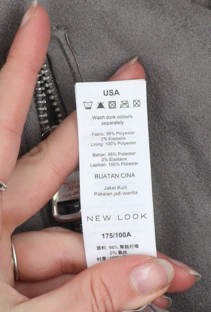 New Look Women’s Grey Faux Suede Biker Jacket Size 16 Belted