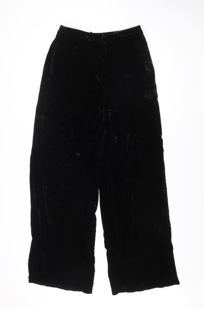 Whistles Women's Black Velvet Wide-Leg Dress Trousers Size 8
