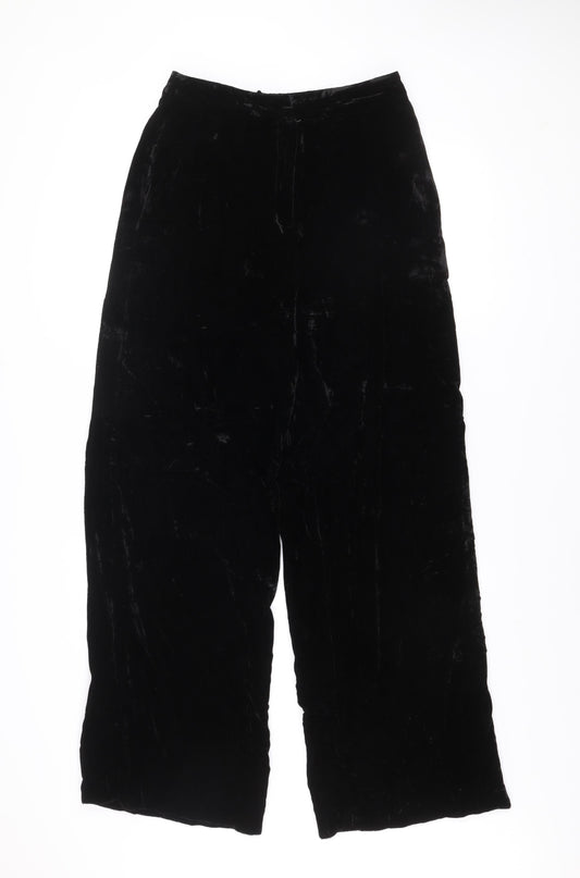 Whistles Women's Black Velvet Wide-Leg Dress Trousers Size 8