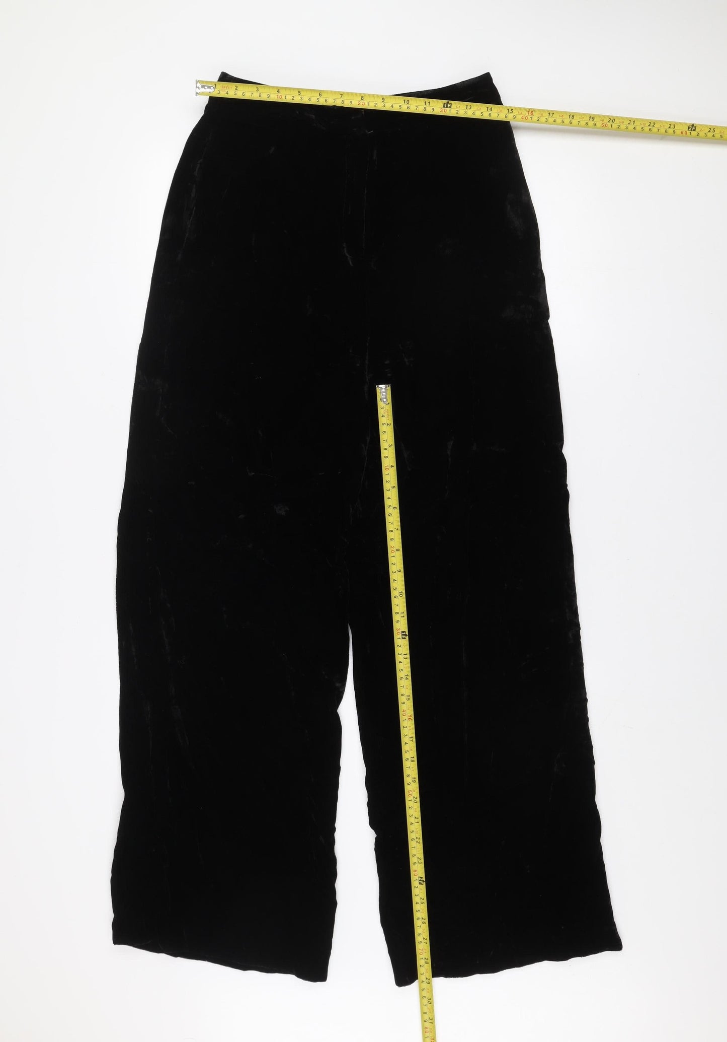 Whistles Women's Black Velvet Wide-Leg Dress Trousers Size 8