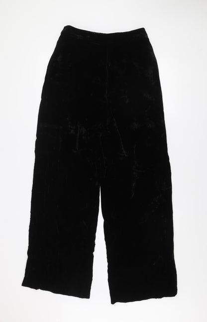 Whistles Women's Black Velvet Wide-Leg Dress Trousers Size 8