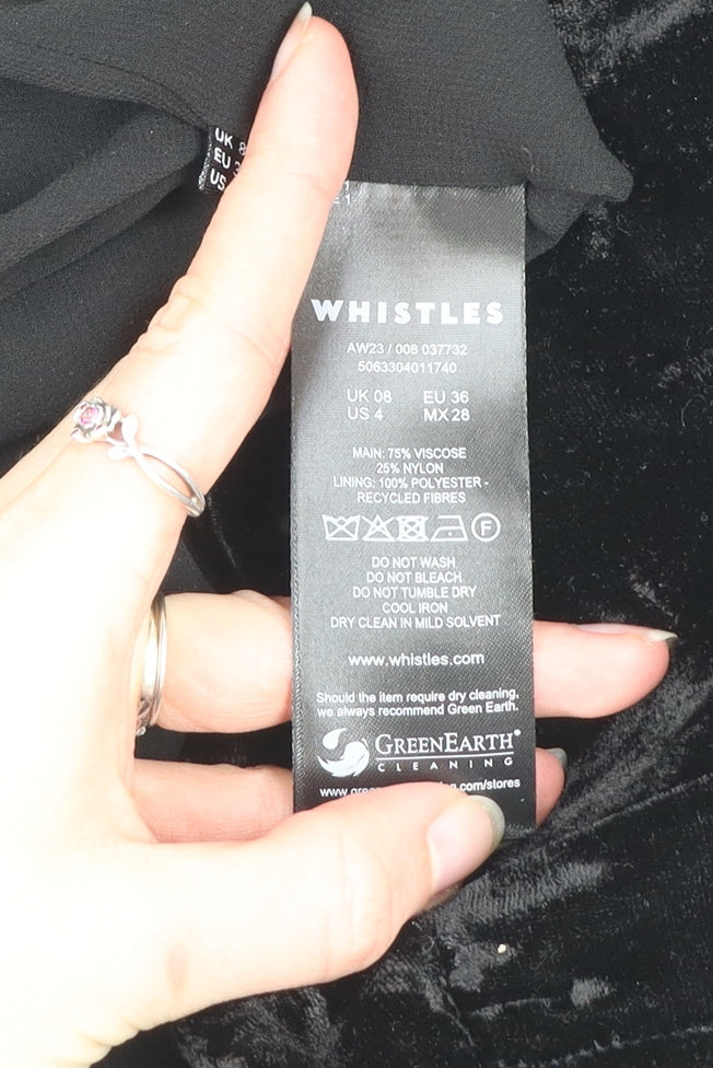 Whistles Women's Black Velvet Wide-Leg Dress Trousers Size 8