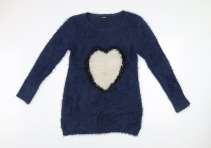 Quiz Women’s Blue Fluffy Heart Jumper Dress Size L