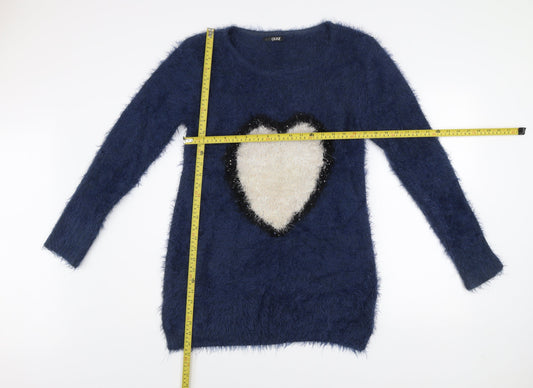 Quiz Women’s Blue Fluffy Heart Jumper Dress Size L
