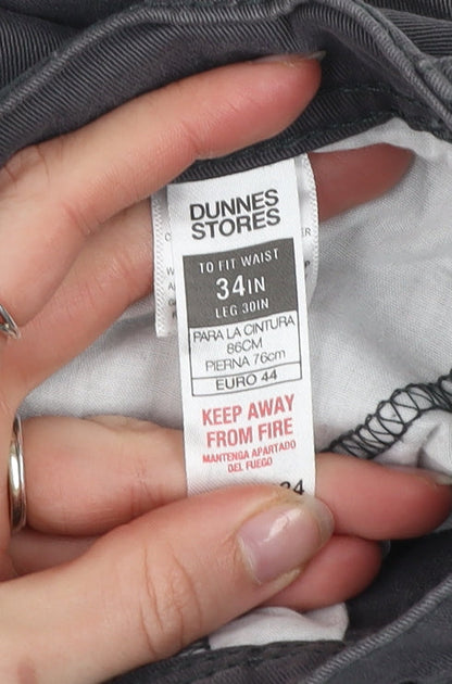 Dunnes Stores Men's Grey Chino Trousers Size 34R Stretch Cotton