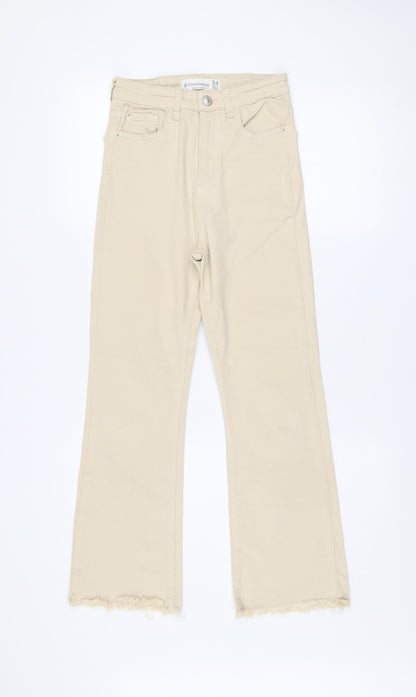 Womens UK Size 6 Stradivarius Regular Fit Straight Beige Jeans