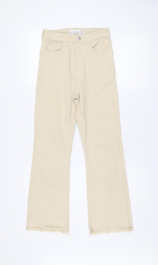 Womens UK Size 6 Stradivarius Regular Fit Straight Beige Jeans