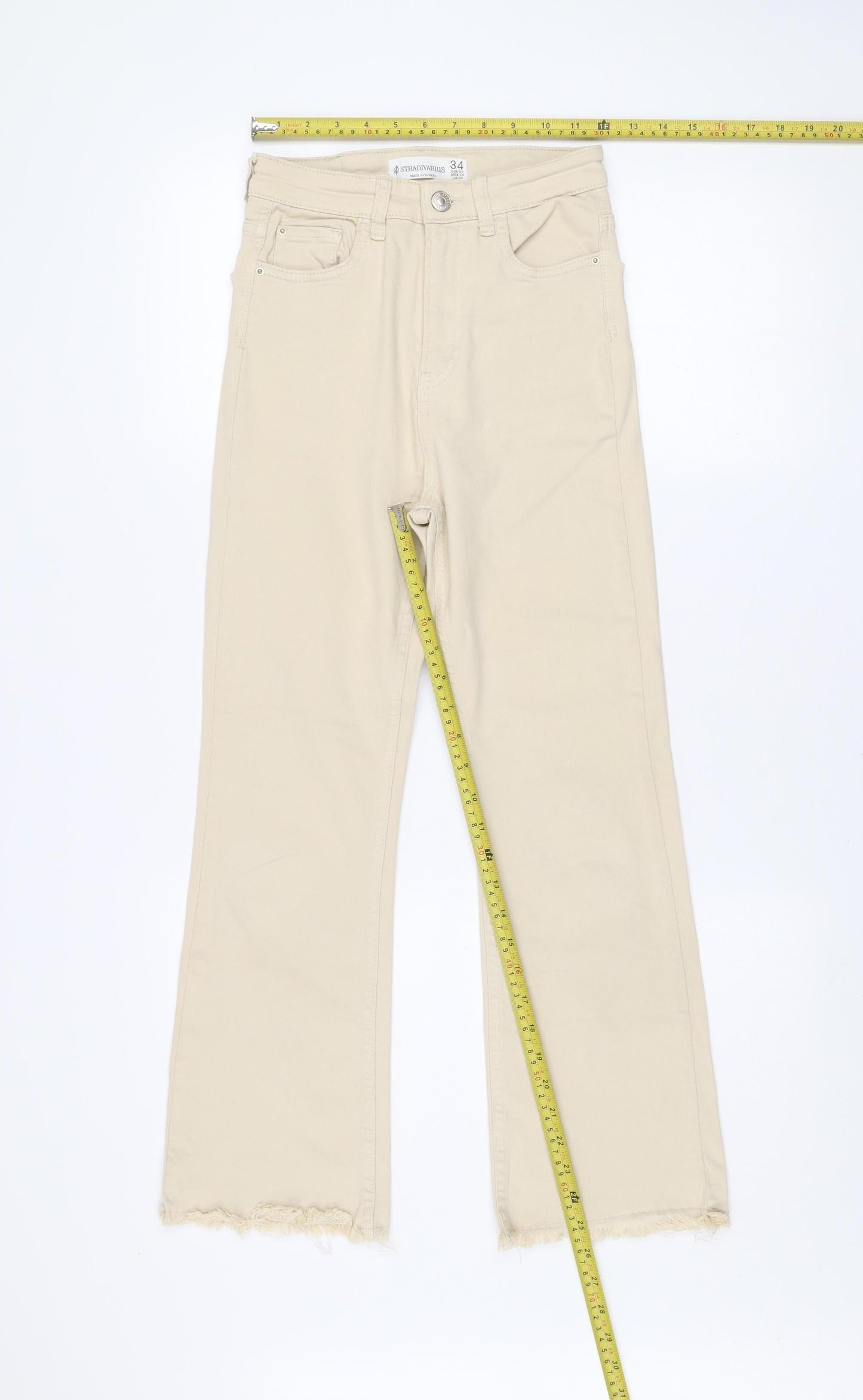 Womens UK Size 6 Stradivarius Regular Fit Straight Beige Jeans