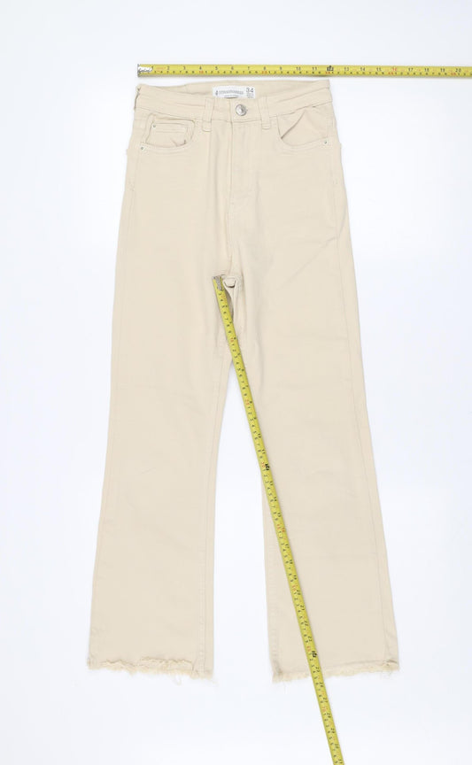 Womens UK Size 6 Stradivarius Regular Fit Straight Beige Jeans