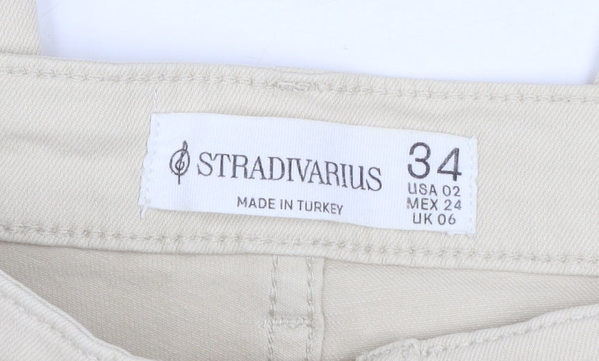 Womens UK Size 6 Stradivarius Regular Fit Straight Beige Jeans