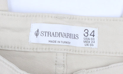 Womens UK Size 6 Stradivarius Regular Fit Straight Beige Jeans