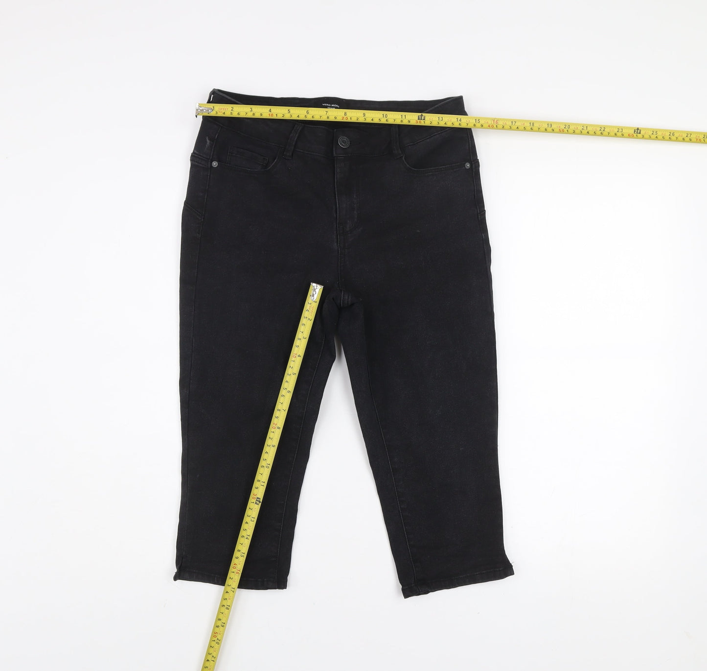 Womens UK Size M VERO MODA Slim Fit Cropped Black Jeans