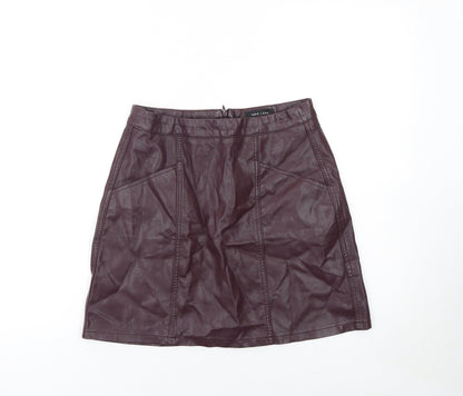 New Look Women Brown Faux Leather Short Pencil Skirt Size 8