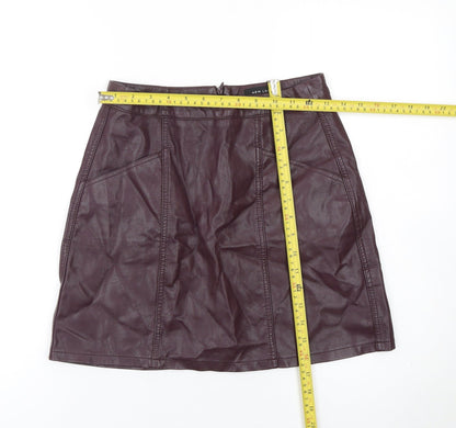 New Look Women Brown Faux Leather Short Pencil Skirt Size 8