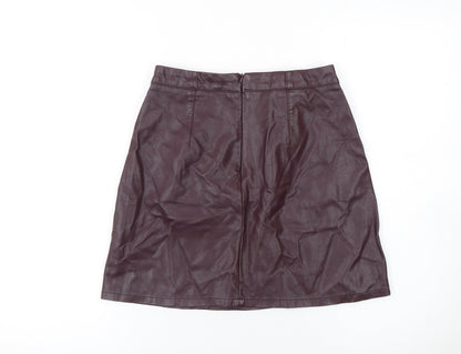New Look Women Brown Faux Leather Short Pencil Skirt Size 8