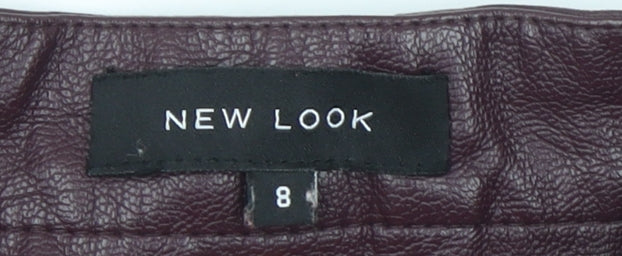 New Look Women Brown Faux Leather Short Pencil Skirt Size 8