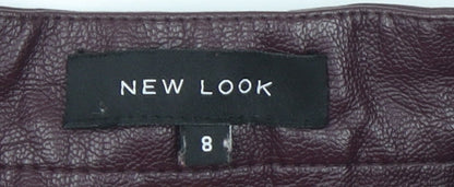 New Look Women Brown Faux Leather Short Pencil Skirt Size 8