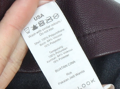 New Look Women Brown Faux Leather Short Pencil Skirt Size 8