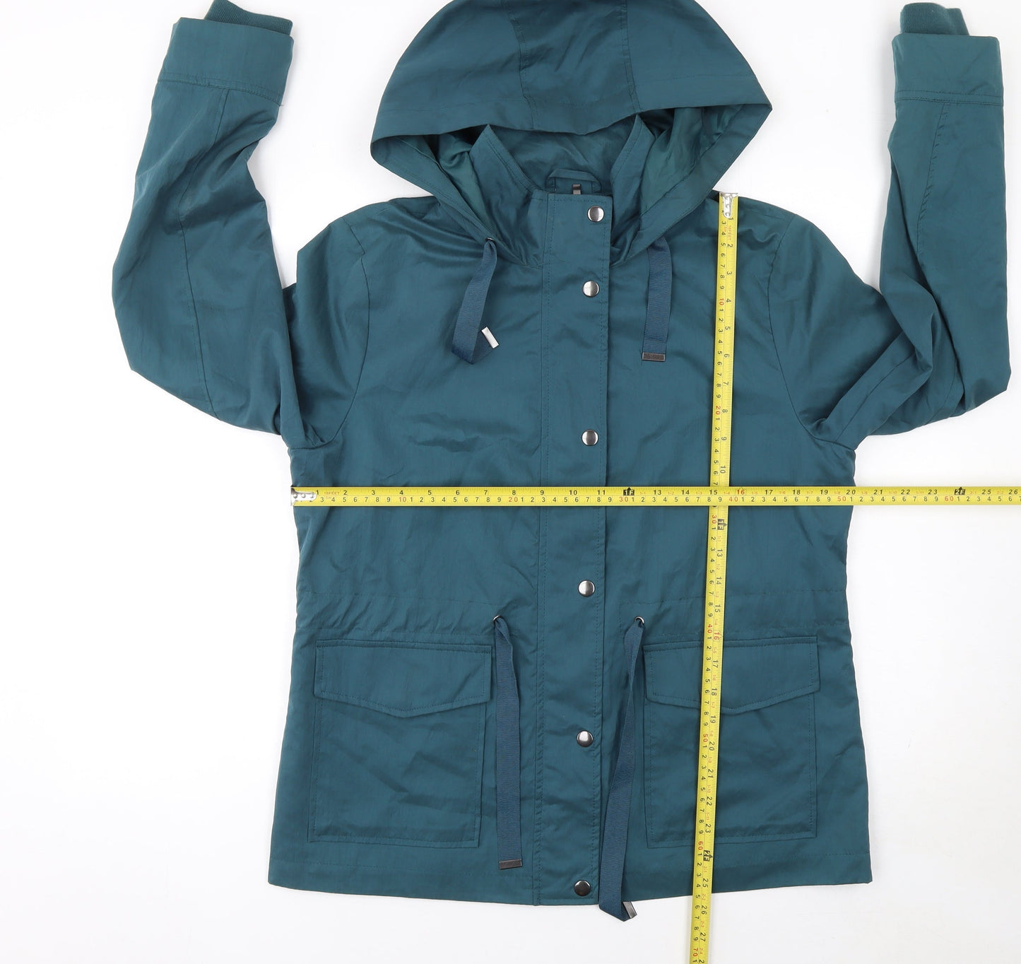 Tu Women’s Green Hooded Anorak Jacket Size 12 Mid-Length Lined