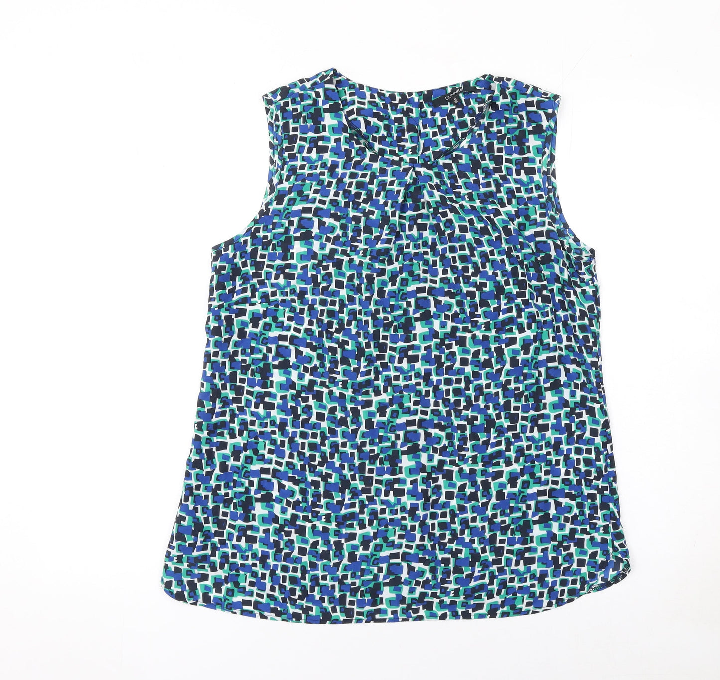 Dunnes Women's Blue Geometric Print Sleeveless Blouse Size 12