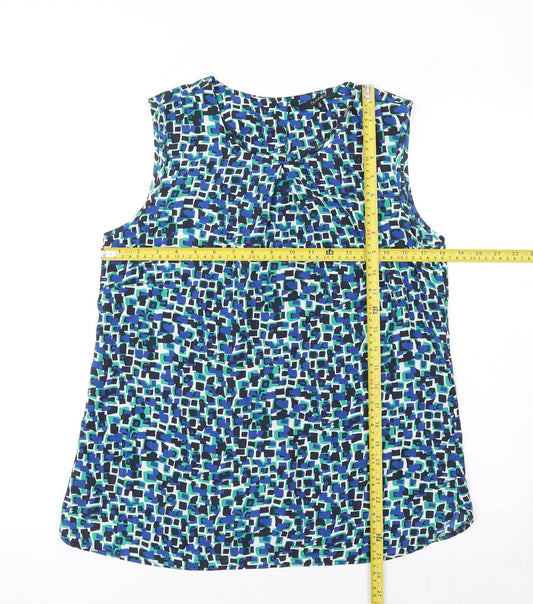 Dunnes Women's Blue Geometric Print Sleeveless Blouse Size 12