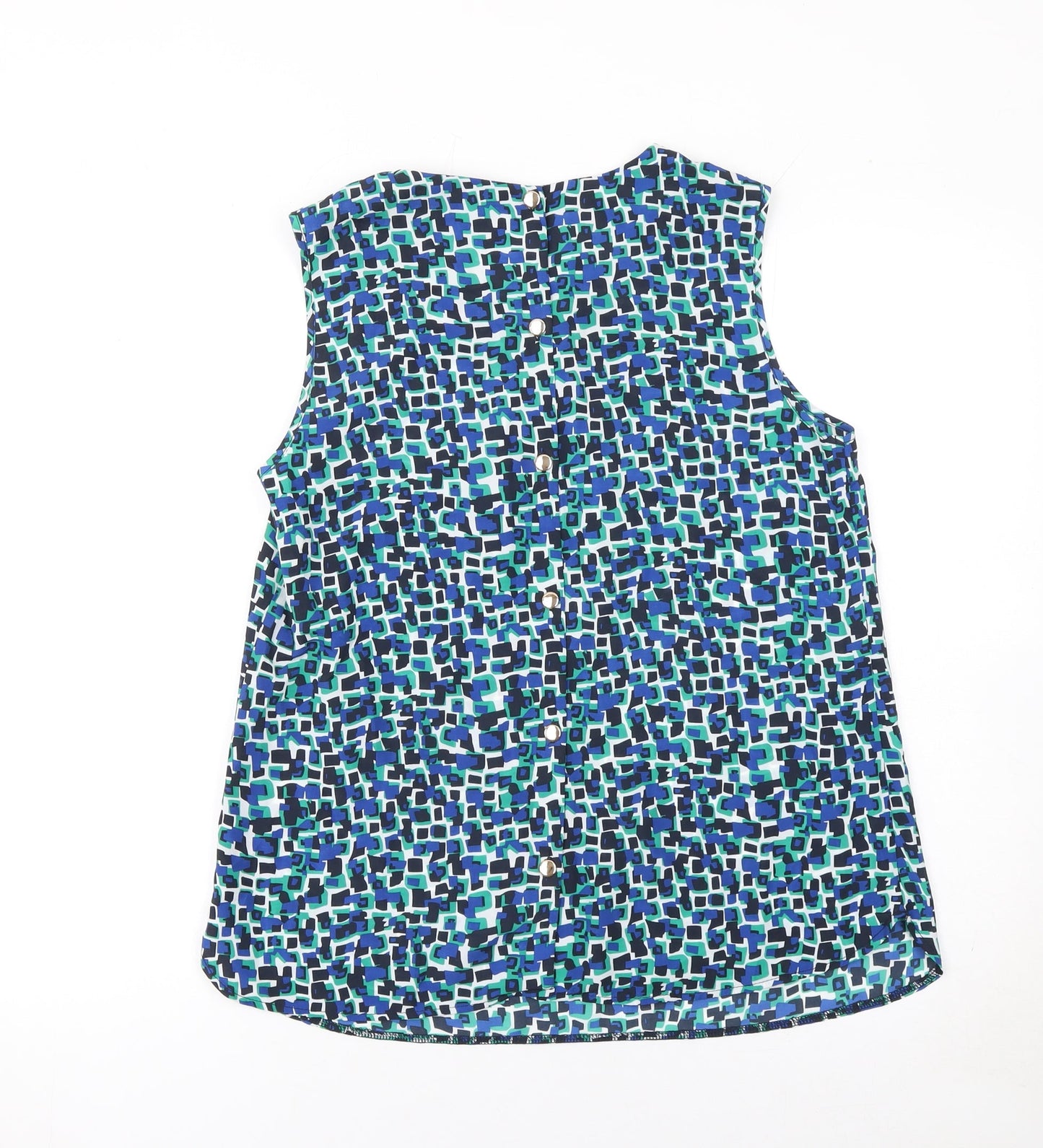 Dunnes Women's Blue Geometric Print Sleeveless Blouse Size 12