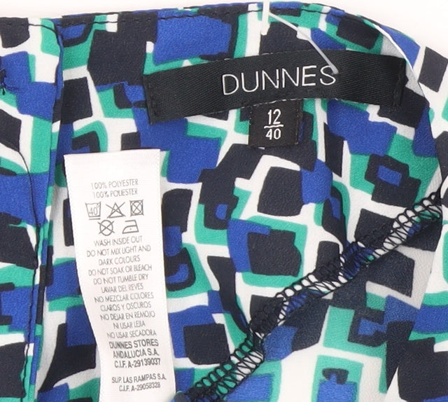 Dunnes Women's Blue Geometric Print Sleeveless Blouse Size 12