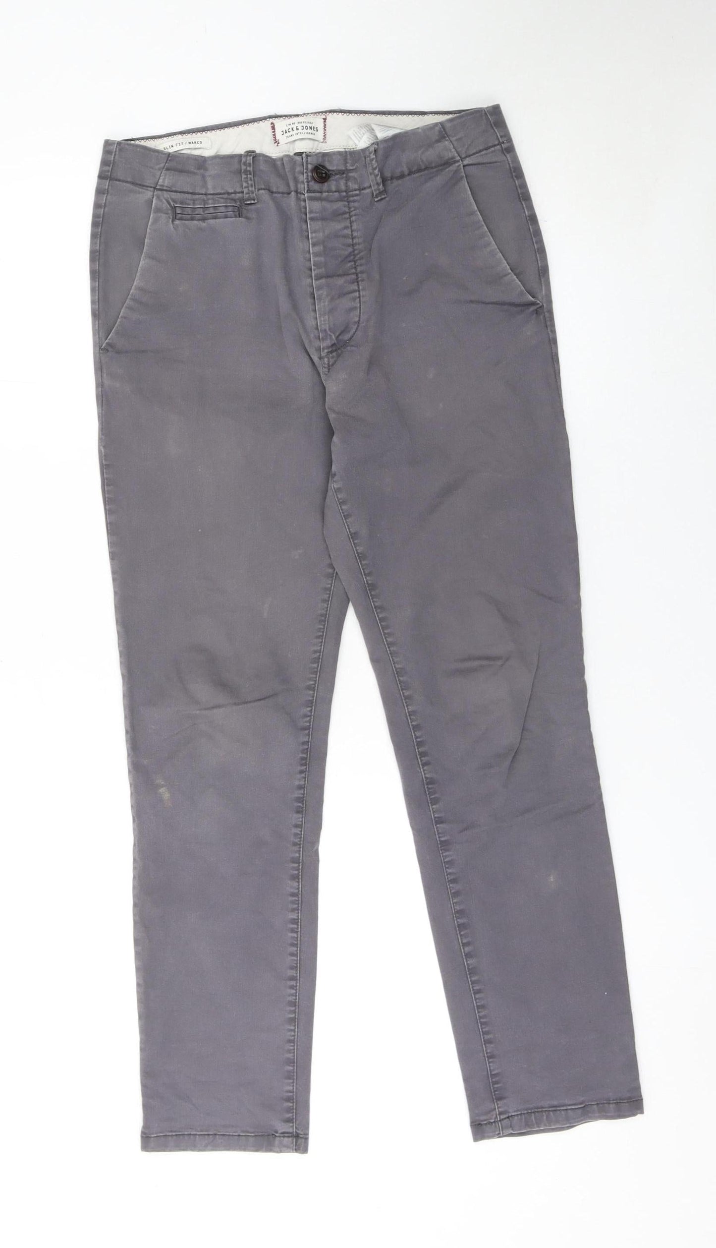 Jack & Jones Men's Grey Slim Fit Chino Trousers 29W 30L Cotton