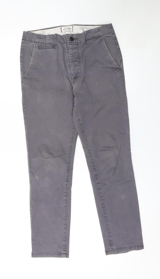 Jack & Jones Men's Grey Slim Fit Chino Trousers 29W 30L Cotton