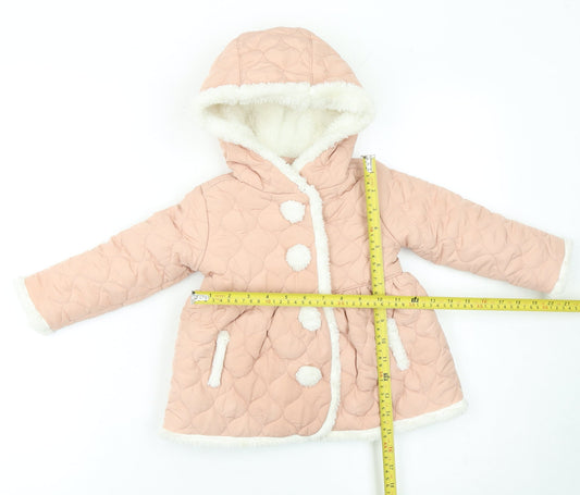 Tahari Girls Pink Quilted Hooded Faux Fur Trim Coat 2 Years