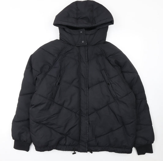 H&M Womens Black Size 14 Hooded Puffer Jacket Quilted Winter Coat