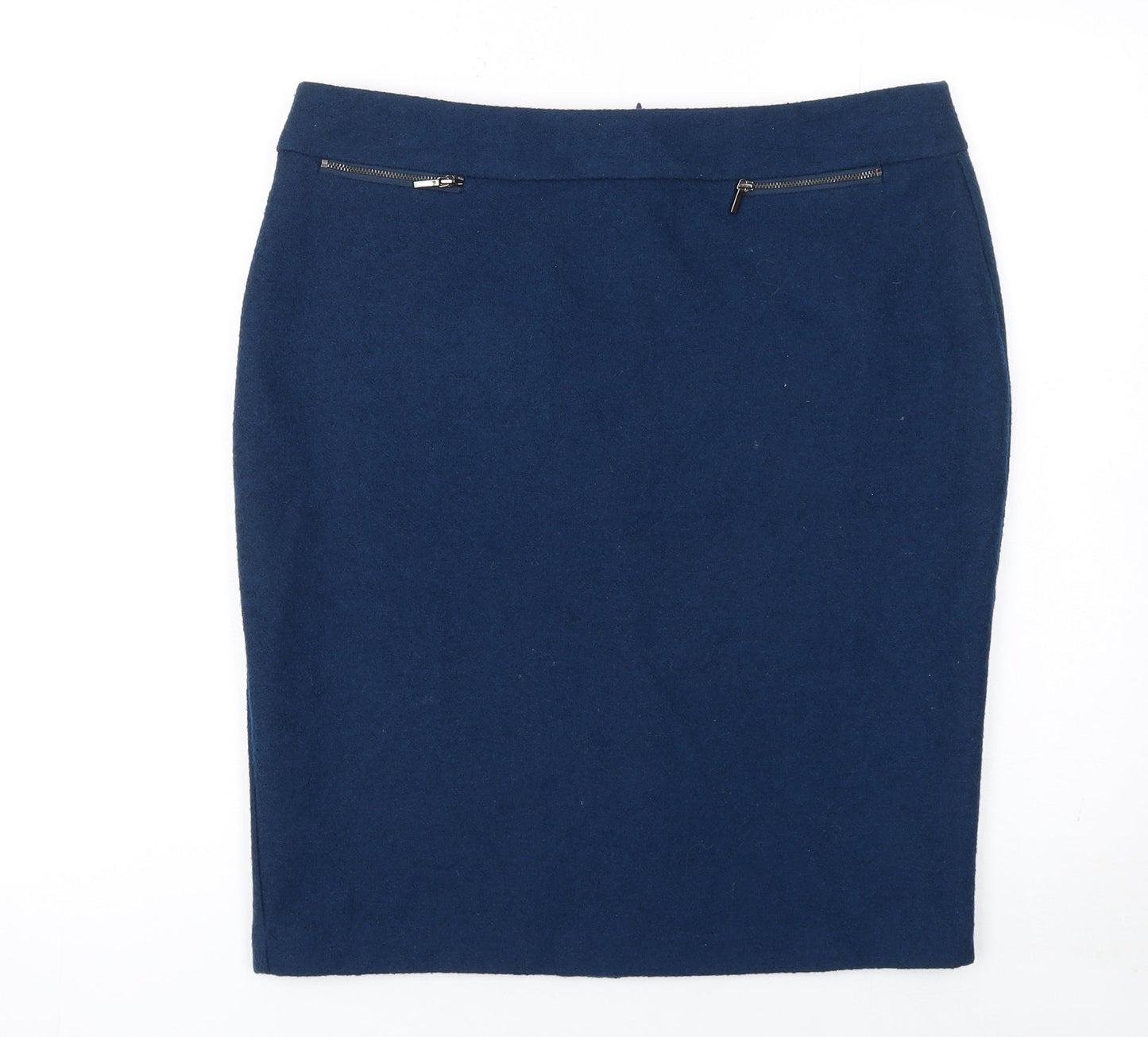 Marks and Spencer Women Blue Wool Blend Pencil Skirt Size 14