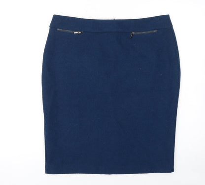 Marks and Spencer Women Blue Wool Blend Pencil Skirt Size 14