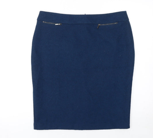 Marks and Spencer Women Blue Wool Blend Pencil Skirt Size 14