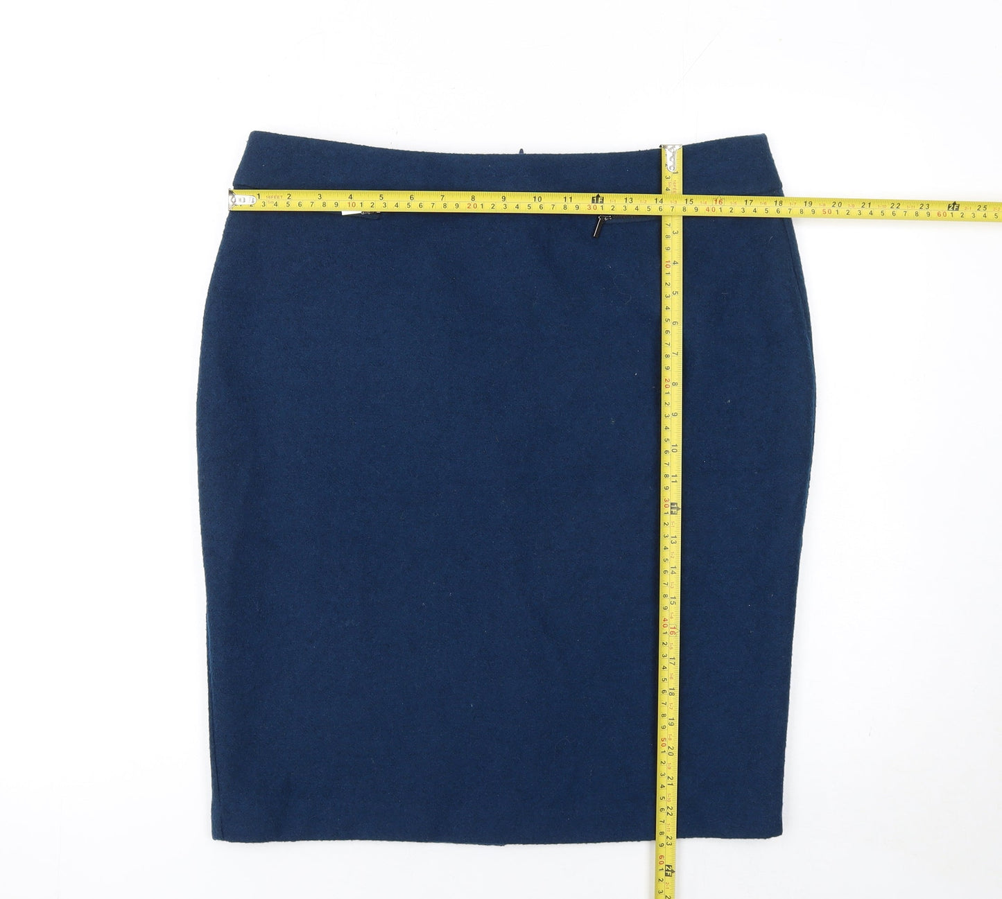Marks and Spencer Women Blue Wool Blend Pencil Skirt Size 14