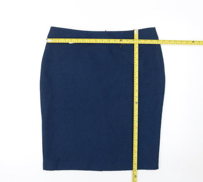Marks and Spencer Women Blue Wool Blend Pencil Skirt Size 14