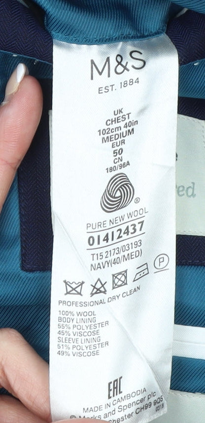 Marks and Spencer Men's Blue 40in Regular Wool Suit Jacket