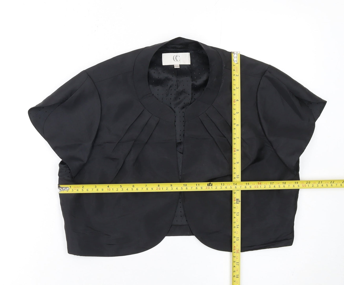 CC Women Black Size 14 Cropped Shawl Collar Tuxedo Jacket