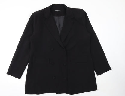Boohoo Women Black Double-Breasted Suit Jacket UK 18 Long Sleeve