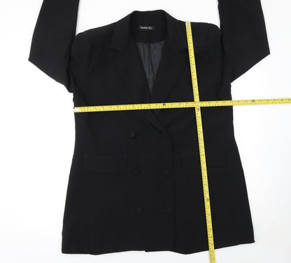 Boohoo Women Black Double-Breasted Suit Jacket UK 18 Long Sleeve