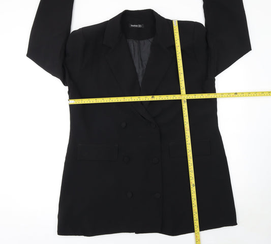 Boohoo Women Black Double-Breasted Suit Jacket UK 18 Long Sleeve