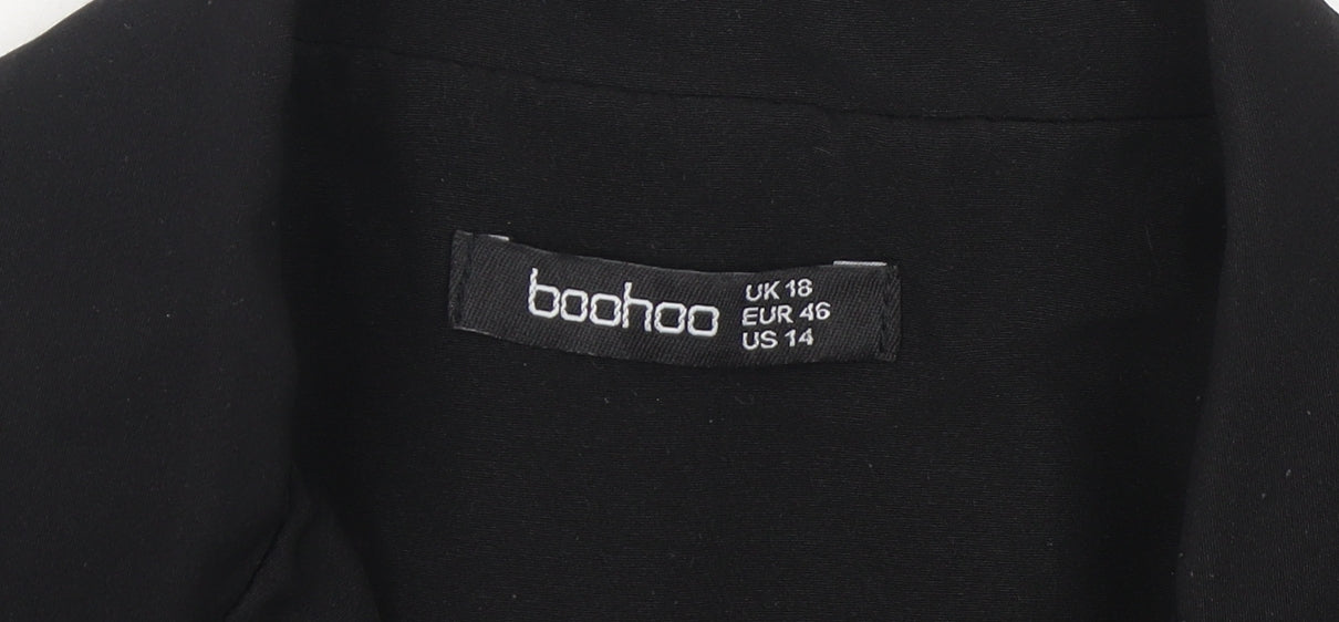 Boohoo Women Black Double-Breasted Suit Jacket UK 18 Long Sleeve