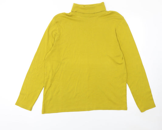 Cotton Traders Women Yellow Size 20 Roll Neck Long Sleeve Cotton Top
