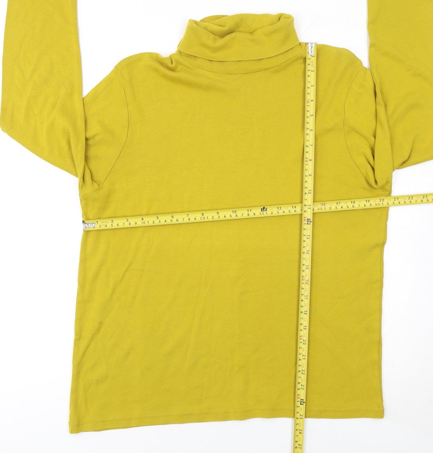 Cotton Traders Women Yellow Size 20 Roll Neck Long Sleeve Cotton Top