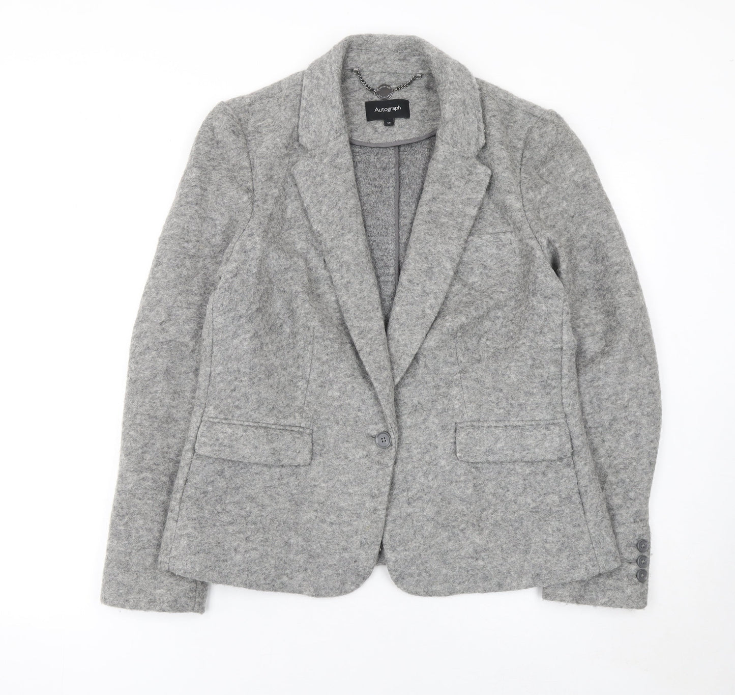 Marks and Spencer Women Grey Wool Blend Classic Blazer Size 14
