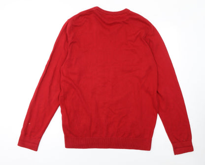 Cotton Traders Men's Red V-Neck Pullover Jumper Size M